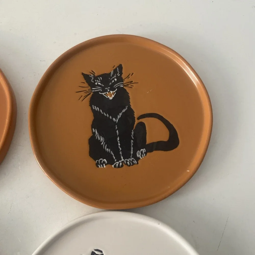 Threshold 4pc Halloween Appetizer Plates  Pumpkin Black Cat Designs 6in